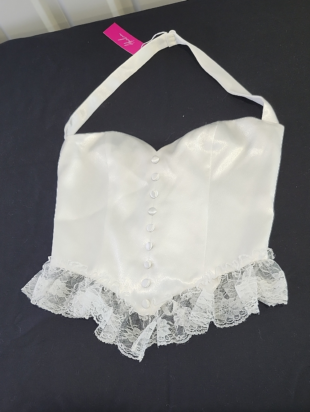 Adeirlina Empress White Lace-Trim Satin Halter Corset Top Romantic Medium NWT - Picture 2 of 9